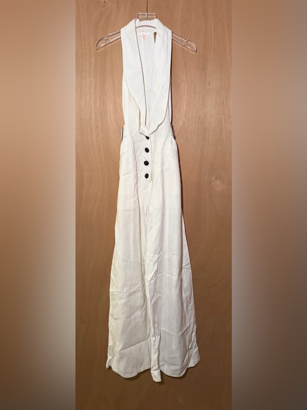 Luxxel Cream Wide-Leg Button-Front Jumpsuit
